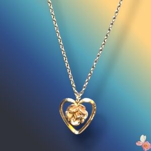 Krementz Vintage Gold-Filled Floral Heart Pendant Necklace 445